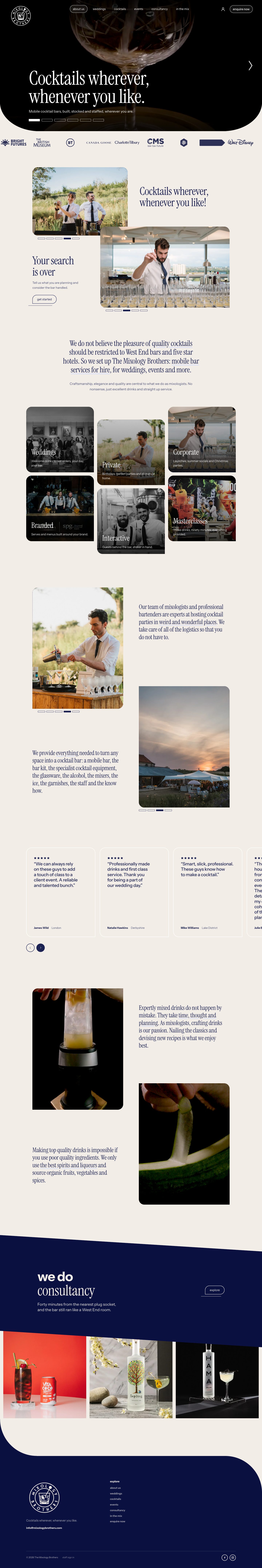 Full page of the Mixology Brothers home page