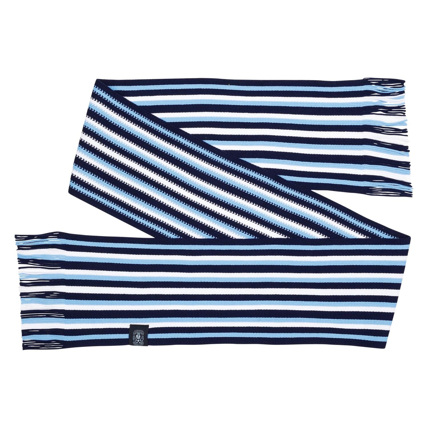 Blue and white striped knitted scarf